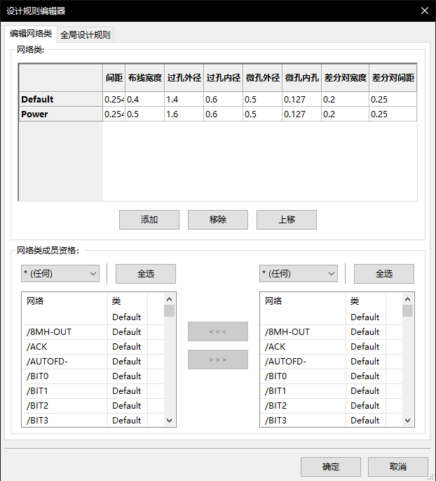 Pcbnew design rules editor netclass tab Pcbnew design rules editor netclass tab