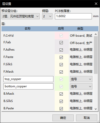 Pcbnew layer setup dialog Pcbnew layer setup dialog